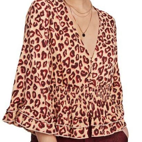 Scotch & Soda Leopard Ruffle Blouse V Neck XS - Picture 2 of 7